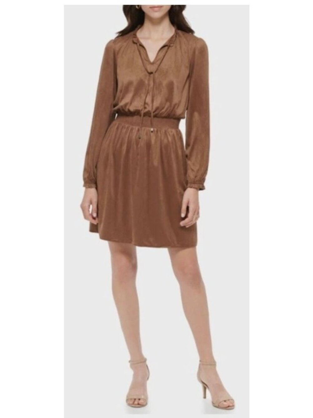 Tommy Hilfiger Women's 12 Faux Suede Dress Walnut Brown Ruffle Tie NWT